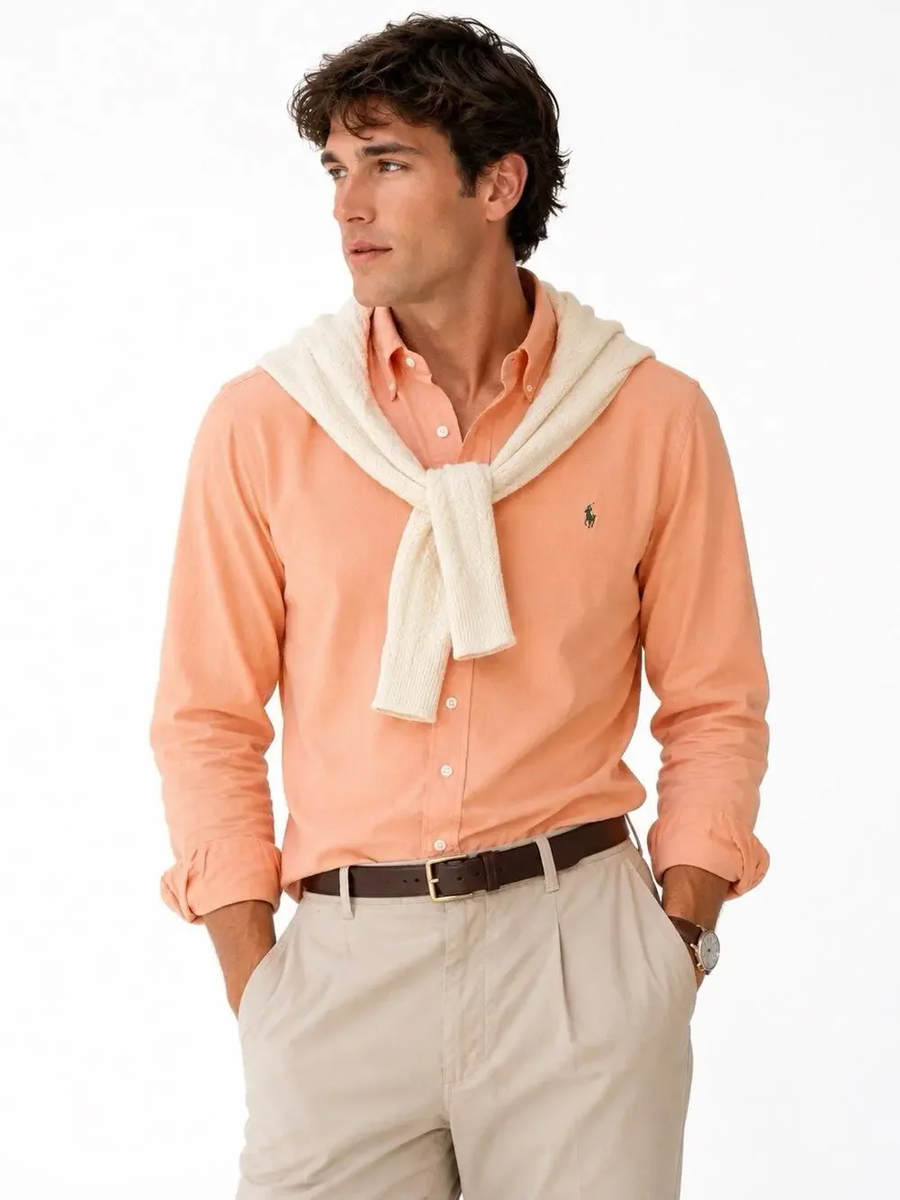Ralph Lauren Oxford Shirt Men Sz Large Custom Fit Orange Button Up Long Sleeve